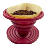 Attsky Collapsible Pour Over Coffee Dripper for Camp Coffee, Reusable Silicone Coffee Filter Holder for Camping Red