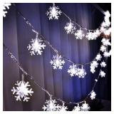 WesGen Christmas Lights Snowflake String Lights Battery Operated Waterproof 20ft, 40 LED Fairy Lights for Xmas Garden Patio Bedroom Party Decor Christmas Decorations, White