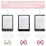 MOROCK Case for All-New Kindle(11th Generation, 2024/2022 Release), Lightweight PU Leather and PC Clear Acrylic Back Cover, Auto Sleep/Wake Case for Kindle 11th Generation 2024/2022, Pink