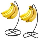 Beesini 2 Pack Banana Holder, Banana Tree Stand Metal, Banana Stand Holder, Holds Up to 15LB Banana or Grape, Banana Rack for Kitchen Counter, Black