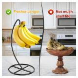 Beesini 2 Pack Banana Holder, Banana Tree Stand Metal, Banana Stand Holder, Holds Up to 15LB Banana or Grape, Banana Rack for Kitchen Counter, Black