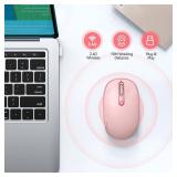 TECKNET Wireless Mouse, 2.4G Quiet Computer Mouse with USB Receiver, 4 Buttons Portable Cordless Mice for Chromebook, Laptop, PC, Mac, 800/1200/1600 DPI - Pink