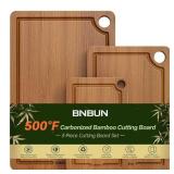 Bamboo Cutting Board for Kitchen Meal Prep & Serving, 3-Piece Wooden Set with Juice Grooves, Side Handles, Non-Slip Mats Ideal for Meat, Veggies, Fruit Ideal Gift for the Home