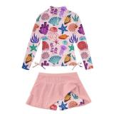 Kids Pink Two Pieces Swimwear for Girls Summer Hawaiian Beach Bathing Suits 3D Printed Leaves Long Sleeve Rash Guard Swimsuits 8 10 Girl