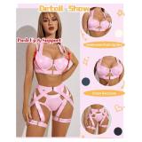 Avidlove Sexy Lingerie Set for Women Underwire Push Up Bra Lingerie Strappy Corset Lingerie with Garter and Chain(Pink,L)