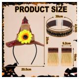 Ramede 5 Pcs Halloween Costume Set - Plaid Pattern Scarecrow Poncho, Straw Hat, Necklace, Wristband for Women