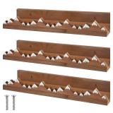 Wenqik 3 Pcs Snow Mountain Floating Shelves Wood Nursery Book Shelves Wall Mounted Rustic Floating Ledge for Kids Room(Dark Brown)