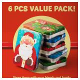 JOYIN 6PCS Gift Card Boxes Holder for Christmas, 4.33 x 2.6 x 0.6 Christmas Tins with Lids 6 Designs, Xmas Holiday Presents Decor, Party Favor Box