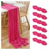 6 Pack Hot Pink 10Ft Cheesecloth Table Runner 21x120 Inch Boho Wrinkled Sheer Romantic Gauze Decor for Wedding, Bridal Shower, Birthday Party