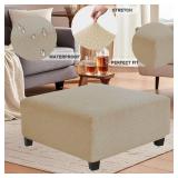 Levoberg Waterproof Square Ottoman Cover Large Square Folding Storage Ottoman Bench Slipcovers Footrest Stool Covers Oversized Ottoman Coffee Table Covers Cube with Elastic Bottom L Sand