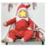 Nicoxijia Newborn Baby My First Christmas Outfit Boy Girl Elf Santa Claus Costumes Long Sleeve Romper Jumpsuit with Hat Set (F-Red, 18-24 Months)
