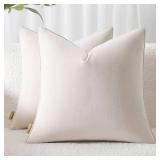 Ailuteie Throw Pillow Covers 18x18 Set of 2 Solid Decorative Pillow Cases for Couch, Sofa, Bed Square Cushion Covers with Piping (No Insert) Misty White