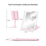 Gospire Travel Makeup Mirror with Lights and Magnification 10X, Portable Make Up Compact Tabletop Mirror with Adjustable Stand, 3 Colored Lights Rechargeable Lighted LED Vanity Mirror - Pink