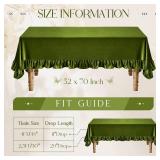 KKJIAF Olive Green Velvet Tablecloth 52 x 70 Inch, Retro Farmhouse Ruffle Oblong Tablecloth Washable Table Cover for Wedding Buffet Parties Baby Shower Kitchen Decoration
