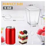 SEANSDA 5oz Plastic Dessert Cups with Lids and Spoons, Clear Yogurt Parfait Cups with Lids, Mini Dessert Cups with Spoons, Small Square Appetizer Cups for Fruit Party Pudding Shooter - 20 Pack