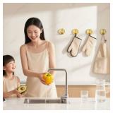 KJMAQI 4Pcs New Model No-Drill Suction Cup Hooks for Door Wreaths, Wreath Hangers for Front Door, Suction Cup Hooks for Shower, Removable, Waterproof & Rustproof (Gold)