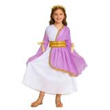 Fairy Sassy Little Girls White Purple Greek Goddess Toga God Dress with Roman Crown Leaf Wreath (7-8 Years,Purple)