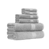 Amazon Basics 6 Piece Oversized Fade resistant Towel set, 100% Cotton towels for bathroom, soft and absorbent, 2 Bath Towels, 2 Hand Towels and 2 Washcloths bathroom towel set, Gray