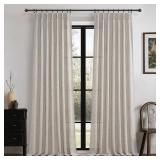 Pleated Greyish Brown Light Filtering 102 Inch Long Curtains 2 Panels Set for Sliding Glass Door, Country Pleat Flax Linen Semi Sheer Window Drapes Bedroom Privacy Viral Curtain 102 Inches Length Burg