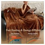 Eastsora Heated Blanket Full Flannel Blanket, 72x84Electric Heating Blanket with ETL & FCC & 12 Heating Levels & Auto Shut Off Machine Washable Brown
