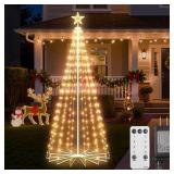 Outdoor Christmas Cone Tree Light with Star Topper, 6ft 265 LED Lightshow Christmas Tree with 8 Modes Timer Remote, Dimmable Artificial Tree for Porch Yard Patio Indoor Decorations, Warm White
