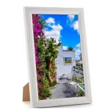 MOUDAMION 5x8 Wood Frame White, Natural Woodgrain 8x5in Picture Frame, Rustic Wooden 5 x 8inch Gallery Photo Poster Frame with HD Plexiglass, Horizontal Vertical Wall Mounting Tabletop Display 1Pcs