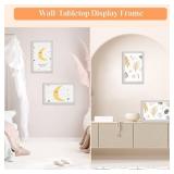 MOUDAMION 5x8 Wood Frame White, Natural Woodgrain 8x5in Picture Frame, Rustic Wooden 5 x 8inch Gallery Photo Poster Frame with HD Plexiglass, Horizontal Vertical Wall Mounting Tabletop Display 1Pcs