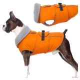 Lelepet Dog Coat Waterproof Dog Jacket Reflective Fleece Vest with Adjustable Buckle & Leash Hole Windproof Cold Weather Coats for Small Medium Large Dogs, Warm Hunting Vest, Orange, L