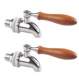 Drink Dispenser Spigot Stainless Steel Spigot with Wooden Handle Water Dispenser Faucet Replacement Faucet Spout for Beverage Dispenser 2 Pack by GWENBHMTOOL