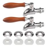 Drink Dispenser Spigot Stainless Steel Spigot with Wooden Handle Water Dispenser Faucet Replacement Faucet Spout for Beverage Dispenser 2 Pack by GWENBHMTOOL