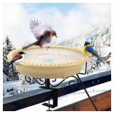 Lovppy Heated Bird Baths for Outdoors for Winter, 100W Heated Birdbath Water Heater with Thermostatically Controlled, Heated Bird Bath for Deck Railing Outside Garden Patio Yard (Khaki)