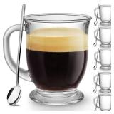 Mfacoy Glass Coffee Mugs Set of 6, Clear Large Coffee Mug 15 Oz With Handles for Hot Beverages, Clear Mugs for Tea, Cappuccino, Latte, Espresso Coffee, Juice, Glass Coffee Cups
