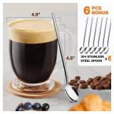 Mfacoy Glass Coffee Mugs Set of 6, Clear Large Coffee Mug 15 Oz With Handles for Hot Beverages, Clear Mugs for Tea, Cappuccino, Latte, Espresso Coffee, Juice, Glass Coffee Cups