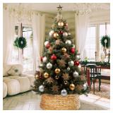 MIXUMON Handmade Water Hyacinth Christmas Tree Collar 24 Rustic Basketweave Tree Base Cover, Eco-Friendly Skirt Alternative with Cord Cut-Out (Natural)