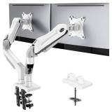 HUANUO Dual Monitor Stand - Full Adjustable Monitor Desk Mount Swivel Vesa Bracket with C Clamp, Grommet Mounting Base for 13 to 32 Inch Computer Screens - Each Arm Holds 4.4 to 19.8lbs - White