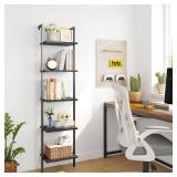 ELYKEN Ladder Shelf, 5-Tier Wood Wall Mounted Bookshelf with Metal Frame, Vintage Open Display Organizer Rack, Leaning Storage Shelves for Living Room, Bedroom, Home Office, Black