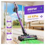 Flybroom Cordless Vacuum Cleaner, 650W 48KPa Vacuum Cleaners for Home, Self-Standing Stick Vacuums with LED Display, Anti-Tangle, Lightweight, Stick Vacuum Rechargeable for Pet Hair Carpet Floor