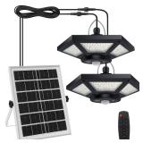 Aqonsie Solar Shed Light Indoor Outdoor 180LED Dual Head Solar Powered Pandent Daytime Work Lights with 5 Lighting Modes & 3 Timers, Solar Indoor Lights Motion Sensor with Remote for Shed Barn Garage