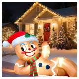 Christmas Inflatables Decorations,Partyotu 10FT Christmas Inflatable Gingerbread Man, Lying Gingerbread Inflatable Christmas Blow up Yard Decor with LED Lights, for Garden, Lawn, Indoor Holiday