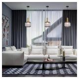 I-xun Modern Pendant Light Fixtures for Kitchen Island, Farmhouse Striped Glass Pendant Lighting with Gold Socket, Stylish Ceiling Light for Dining Room and Living Room (7.87