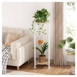 YIZAIJIA Plant Stand Indoor Corner Tall 2 Tier Metal Modern Flower Storage Plant Shelf Holder for Living Room Balcony Garden,White (2 Tier-White Round)