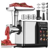 AAOBOSI Multifunctional Digital Meat Grinder Electric 3000W Max w/ 9 Touch Screen Presets, Auto-Reverse & Built-in Storage -Grinding, Sausage & Kibbe & Grate Cheese Making for Home Use