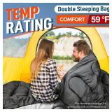 MEREZA Double Sleeping Bag for Adults Mens with Pillow, XL Queen Size Two Person Sleeping Bag for All Season Camping Hiking Backpacking for Cold Weather & Warm Black