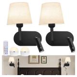 Onwecen Battery Operated Wall Sconces Set of Two, Wireless Black Wall Lights with 10000mAh RGB Rechargeable Bulb and Remote Control, Sconces Wall Decor for Bedroom Living Room 11.2 in