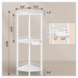 ELYKEN Corner Shower Caddy Standing, 3 Tier Rustproof Metal Shower Organizer with Soap Holder, Floor Shower Corner Shelf Rack Storage Stands with Adjustable Feet for Bathroom, White