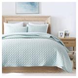 HORIMOTE HOME Quilt Queen Size Aqua Blue, Lightweight Quilt for Summer Ultra-Soft Microfiber Modern Style Quilted Clouds Pattern Bedspread Quit Set 3 Pieces