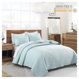 HORIMOTE HOME Quilt Queen Size Aqua Blue, Lightweight Quilt for Summer Ultra-Soft Microfiber Modern Style Quilted Clouds Pattern Bedspread Quit Set 3 Pieces