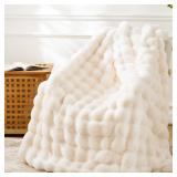 BENVWE Faux Fur Throw Blanket for Couch - Cozy Plush Fluffy Soft Thick Bubble Blanket for Living Room Home Decor - Mothers Day Birthday Gifts for Women, Cream White, 51 x 63