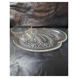 Cut Glass Punch Bowl with Ladel, 8 Tea Cup and Snack Plate Sets