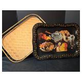 Crown Crest Sheffield Stainless Steel Knife Set with Display Case, Sheffield, England.  Vintage Tray, Bamboo Tray and NIB Chrome Tray with Wood Handles